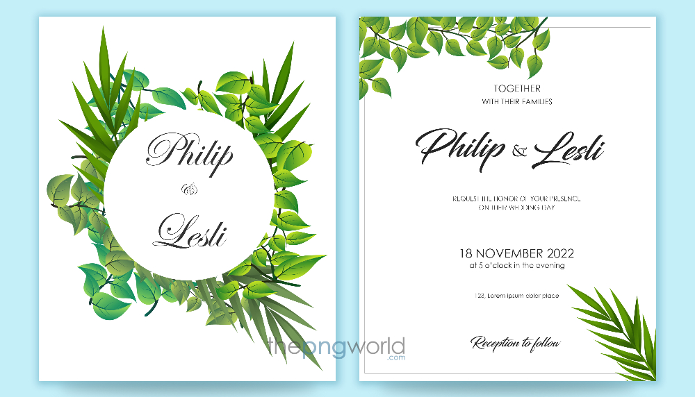 Wedding Invitation Leaf Floral Design Template PSD wedding,weddding invitation,card,template,marriage,anniversary,welcome,couple,happy,moment,save the date,floral,beautiful,latest,leaf,leaves